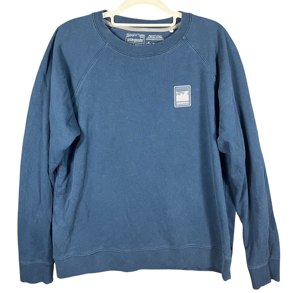 Patagonia Sweatshirt Mens XL Blue Organic Cotton Raglan Crewneck Patch